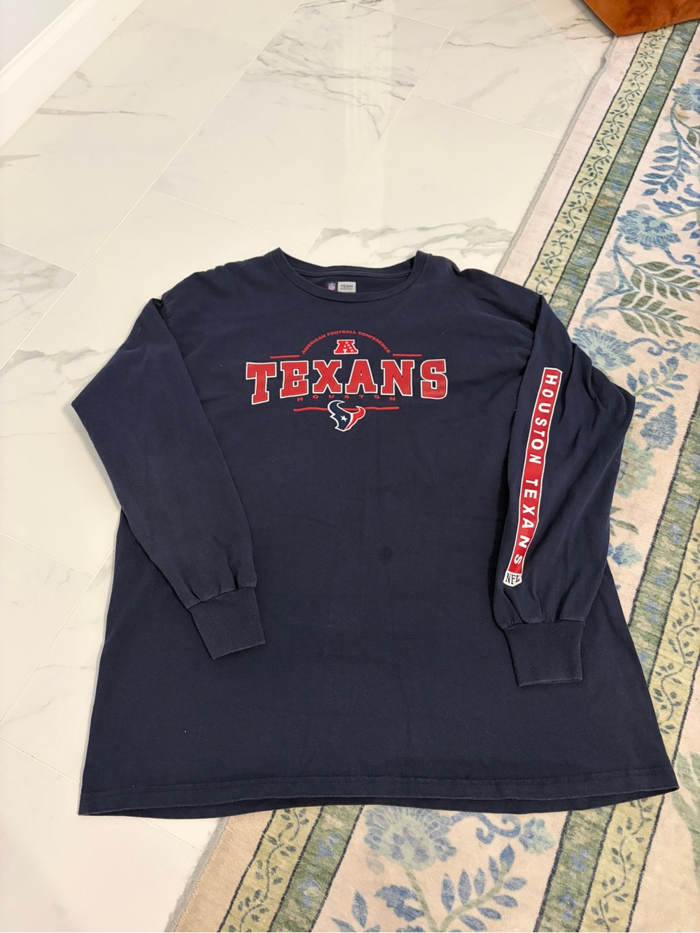 NFL Houston Texans Navy Blue Long Sleeve Tee with Red Logo